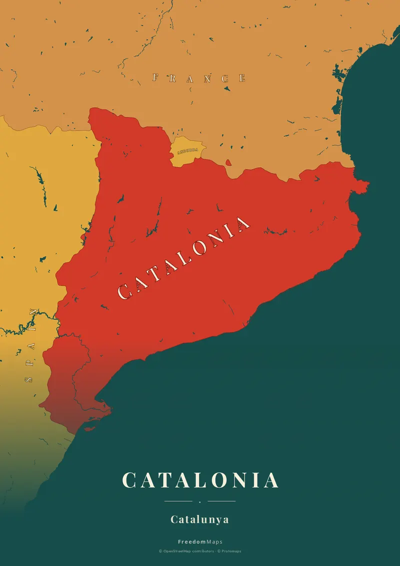 Catalonia poster map — Catalonia framing · Retro · serif