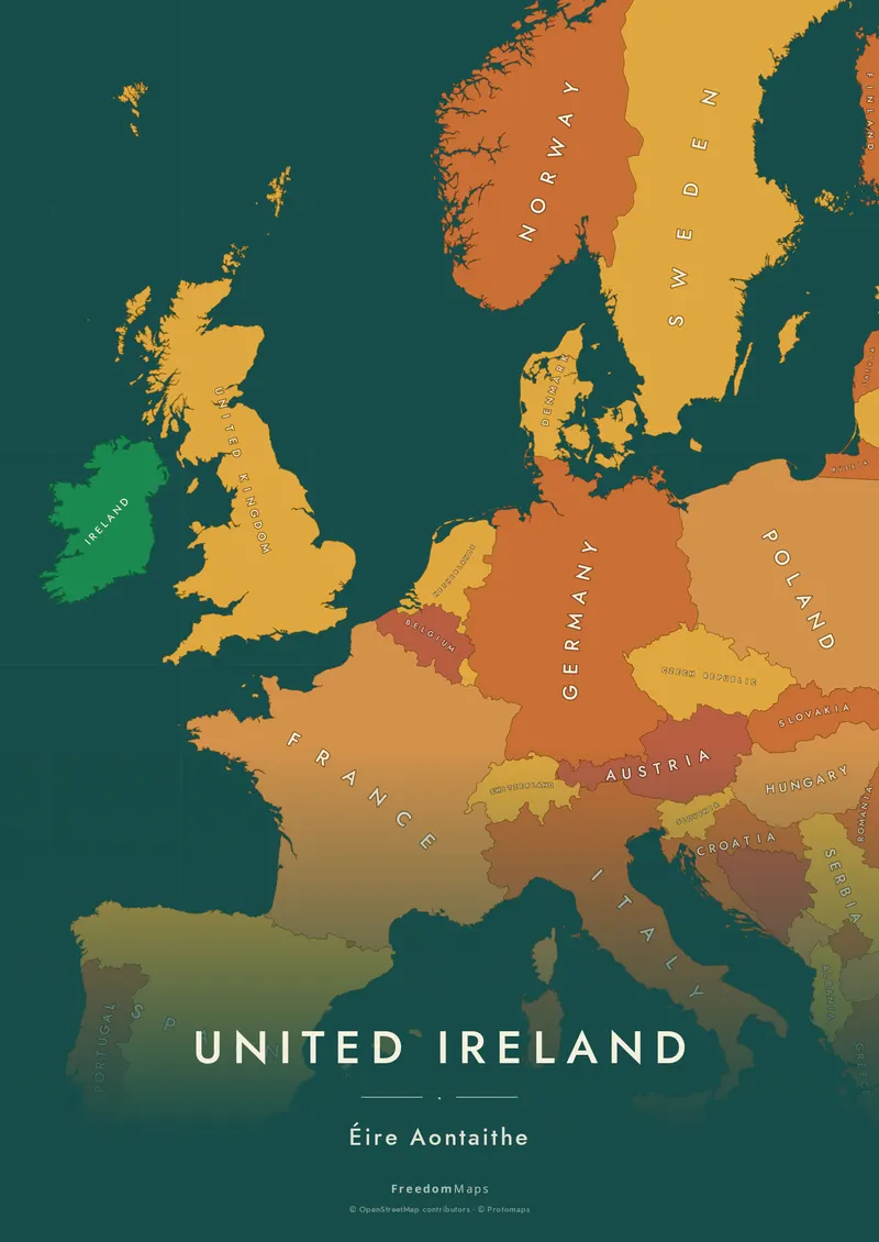 United Ireland poster map — Europe framing · Retro · sans