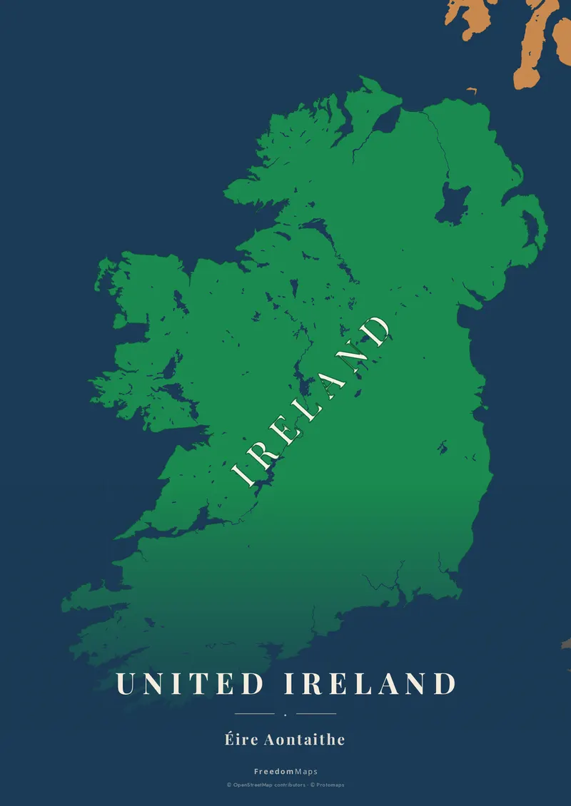 United Ireland poster map — Ireland framing · Atlantic · serif