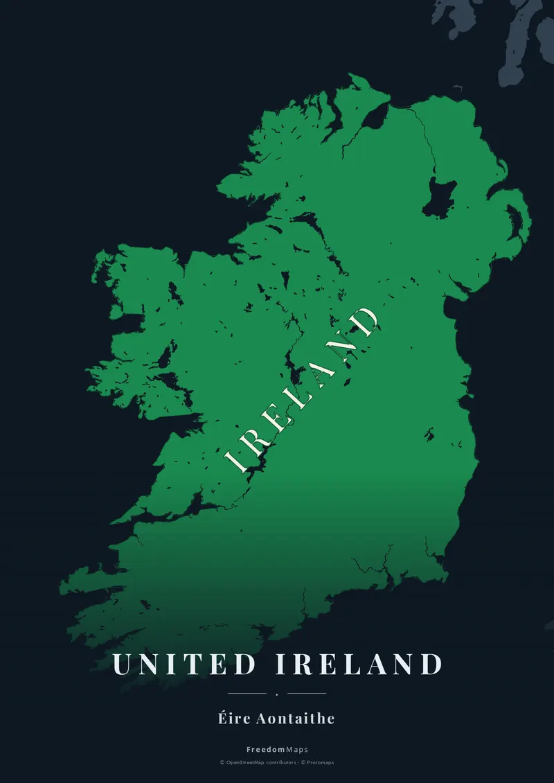 United Ireland poster map — Ireland framing · Noir · serif