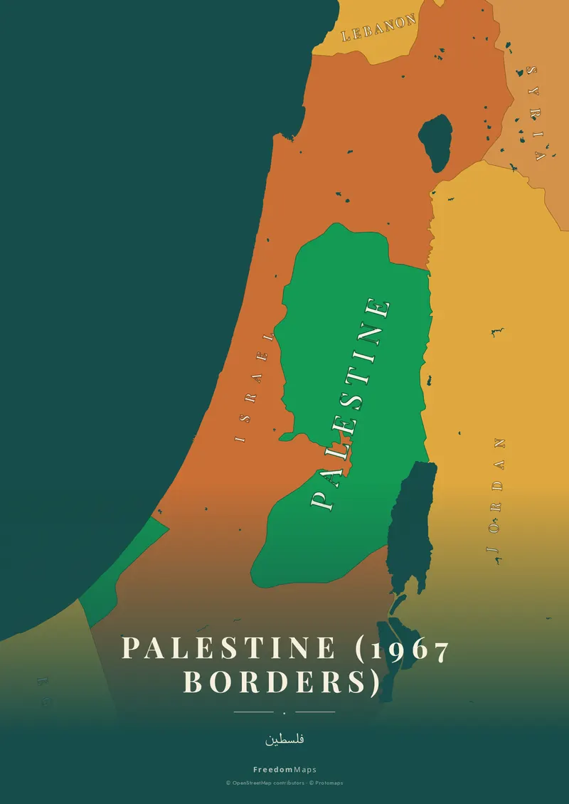 Palestine (1967 borders) poster map — Palestine framing · Retro · serif