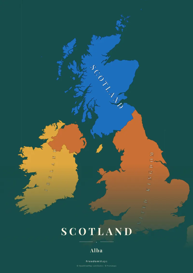 Scotland poster map — British Isles framing · Retro · serif