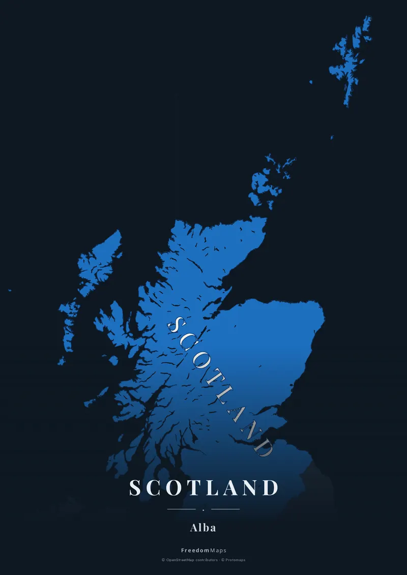 Scotland poster map — Scotland framing · Noir · serif